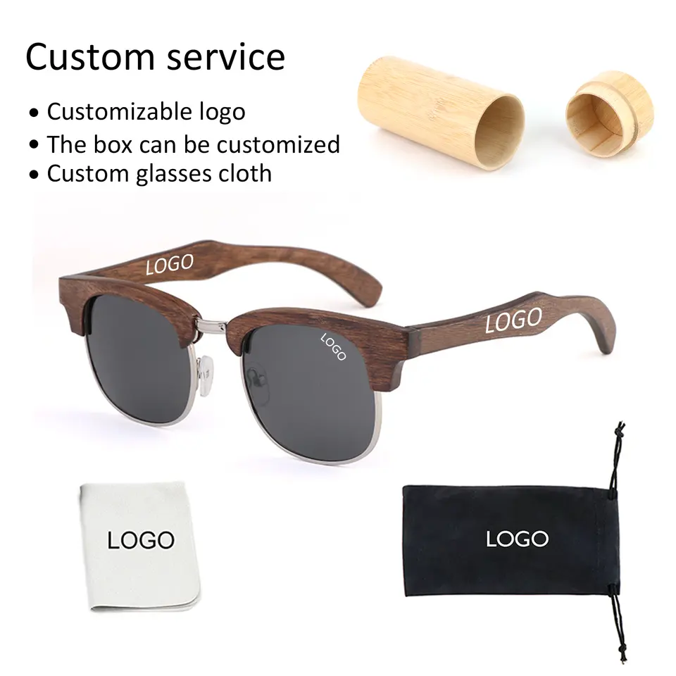 Customized Logo Acceptable Half Frame Brown DU Wood Sunglasses