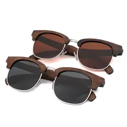 Customized Logo Acceptable Half Frame Brown DU Wood Sunglasses