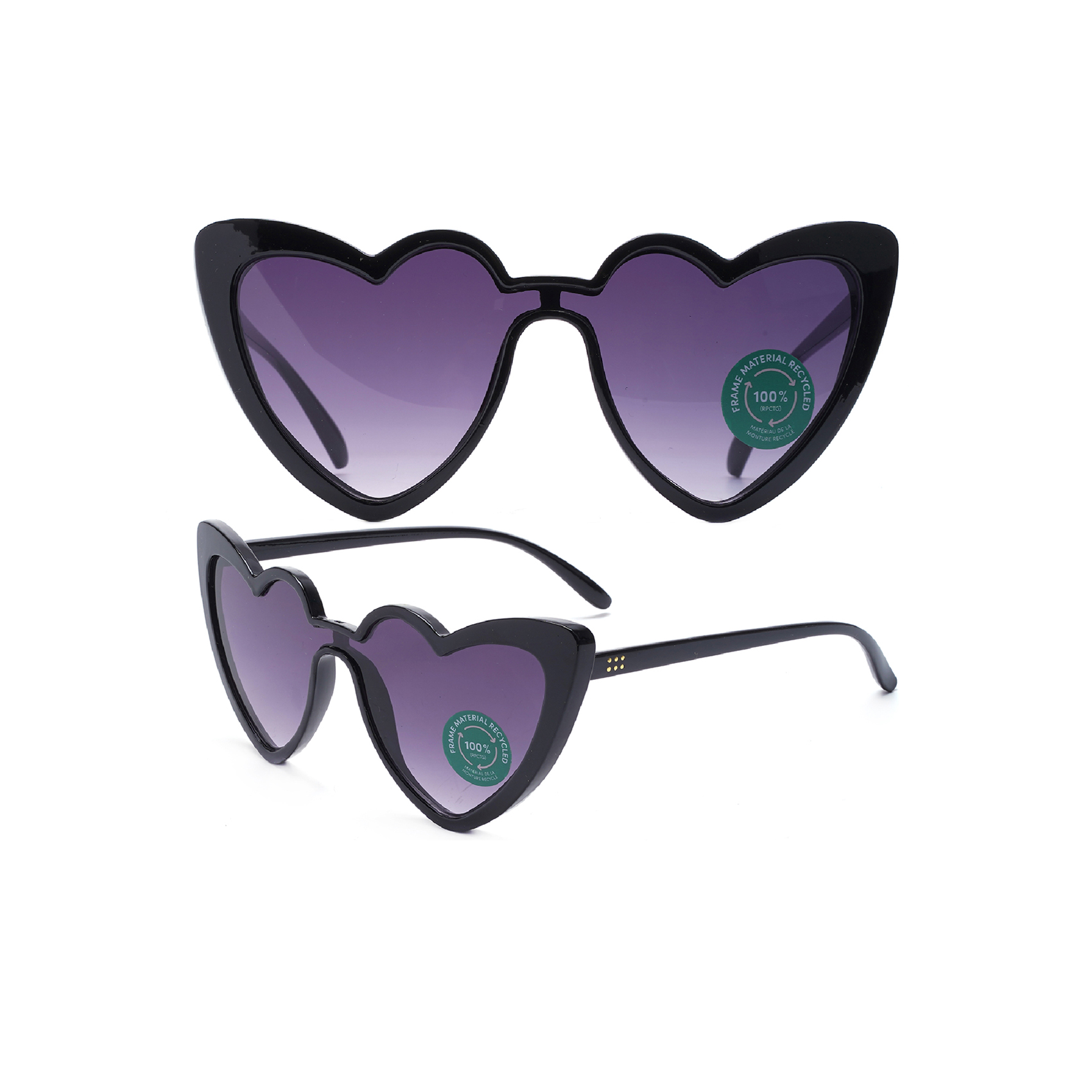 Black Lovely Heart Shape Sunglasses China Recycled Material Sunglasses Wholesale