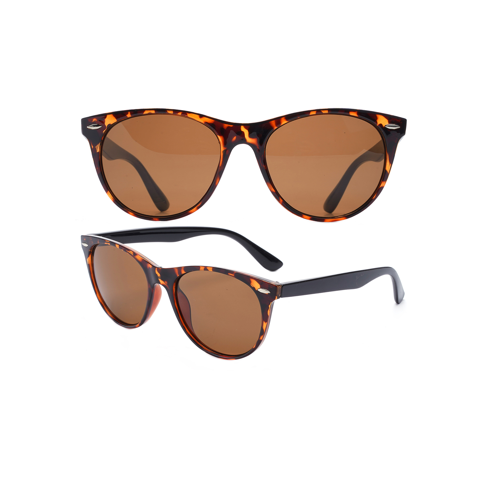 Fashionable Brown Tortoise Round Reflective Sunglasses Recycled Plastic Sunglasses Bulk