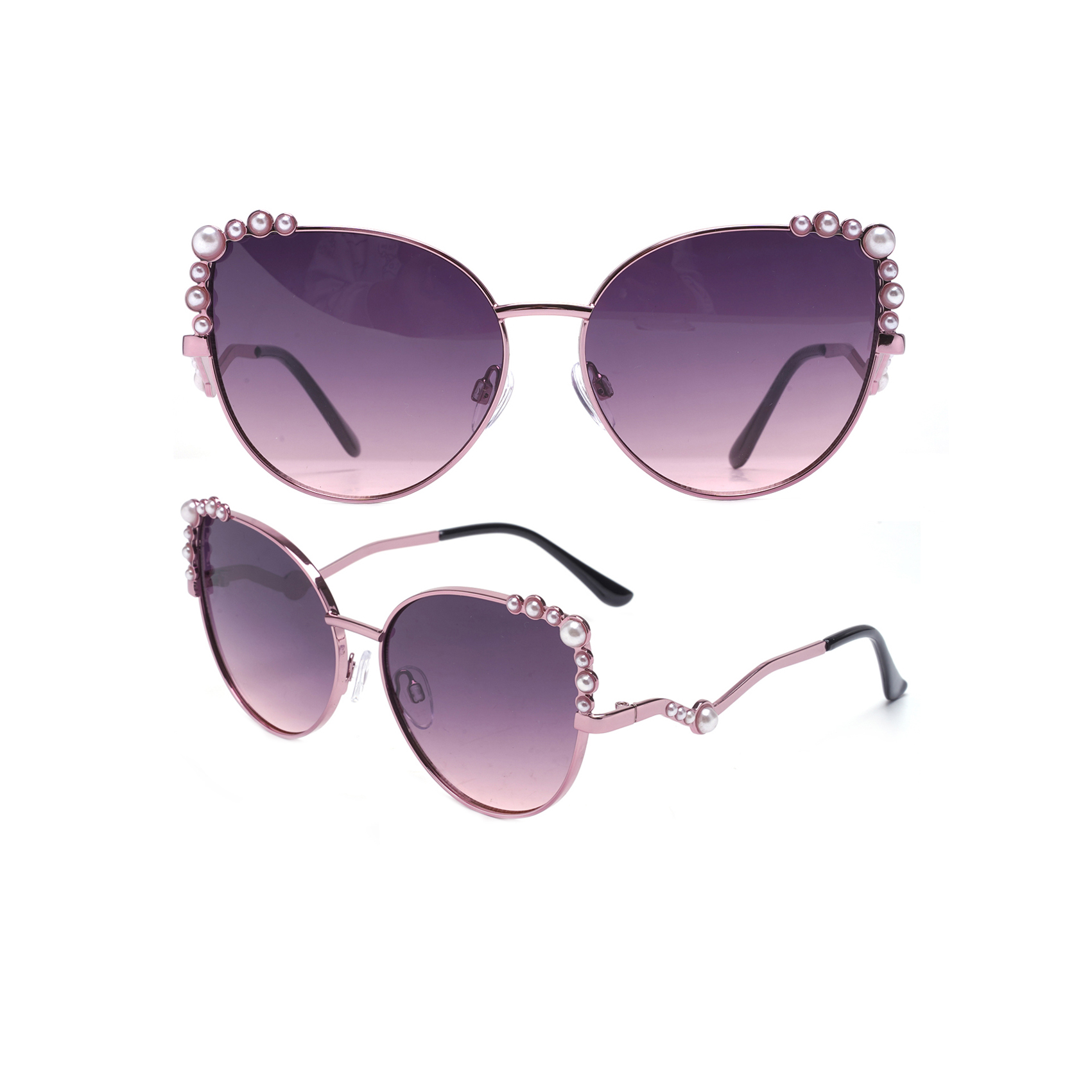 Flashy Purple Pearl Cat Eye Sunglasses with Jewelry Pearls Custom Manufactured Sunglasses