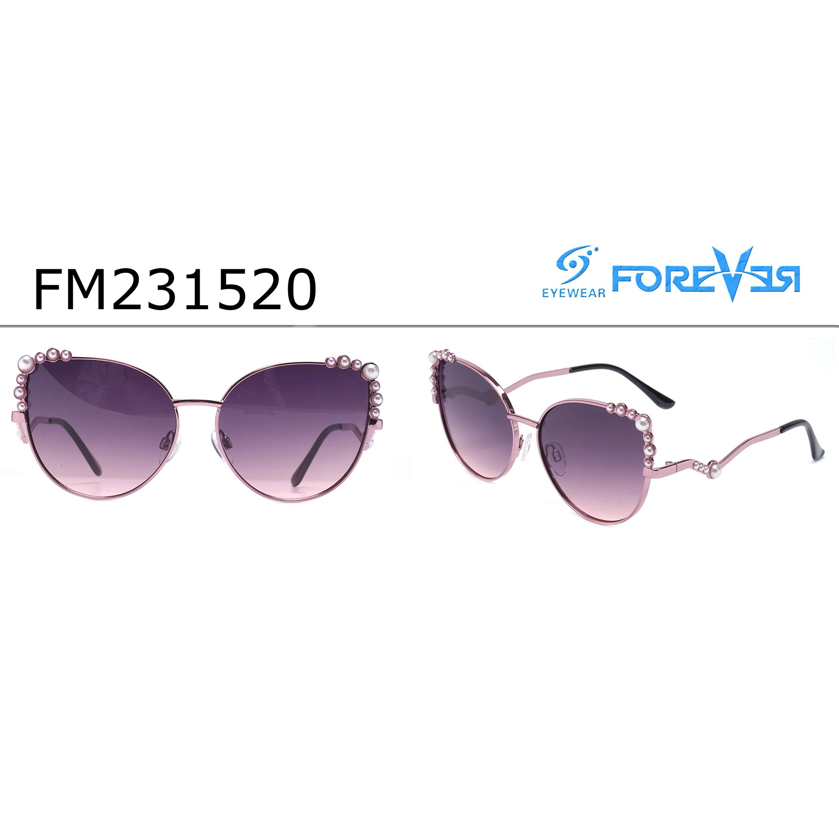 Flashy Purple Pearl Cat Eye Sunglasses with Jewelry Pearls Custom Manufactured Sunglasses