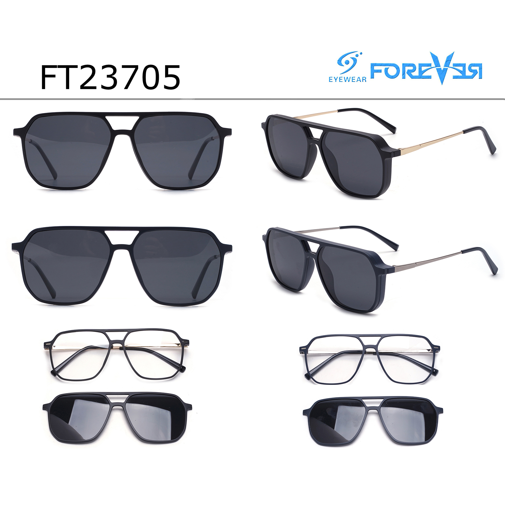 Flat-top Aviator Clip-on Sunglasses Clip on Sunglasses for Glasses China Sunglasses Manufacturers