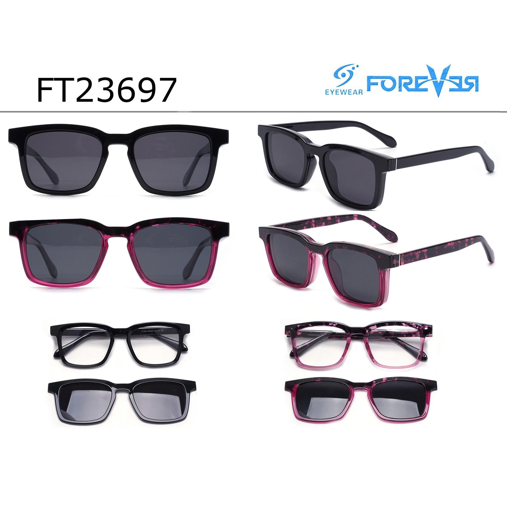 Gradient Chunky Rectangular Magnetic Clip-on Sunglasses Sunglasses Manufacturer China