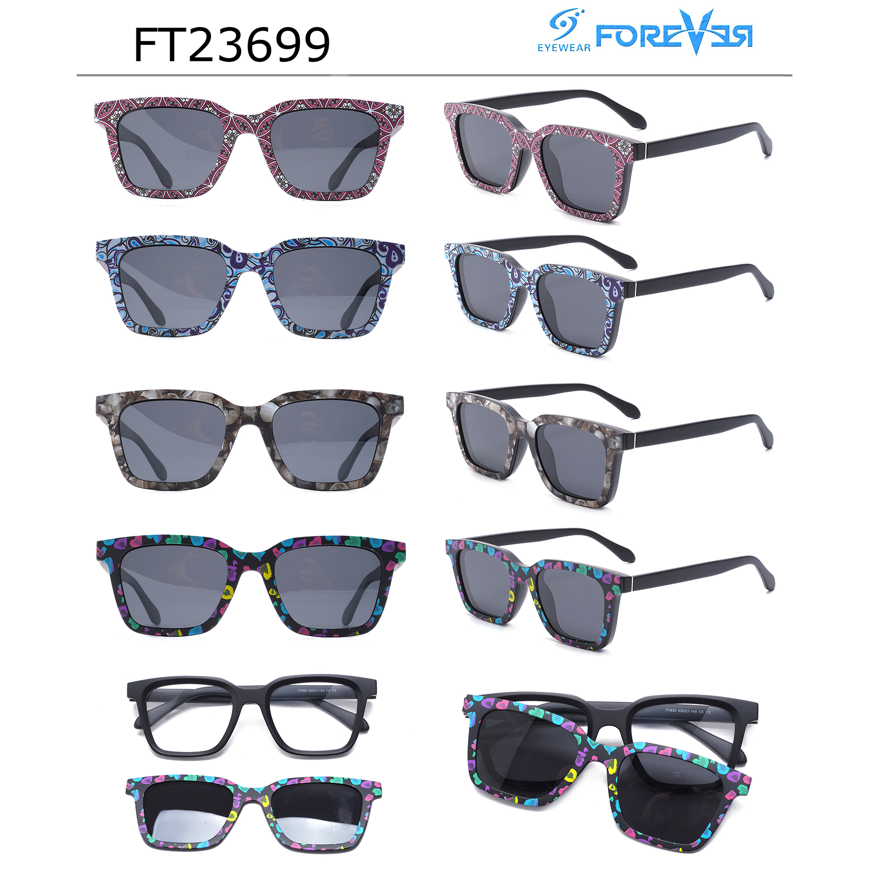 Lovely Tinted Pattern Fashionable Clip-on Sunglasses Wholesale Sunglass Manufacturers