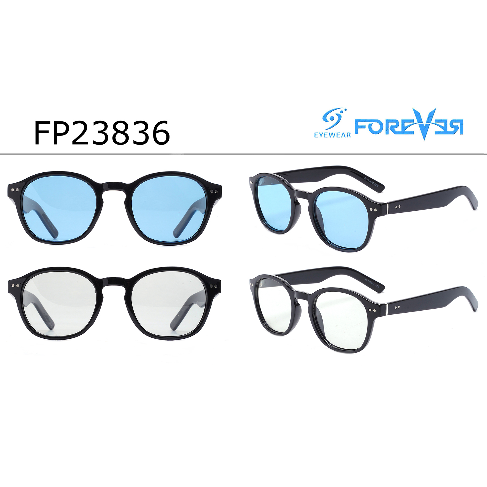 Stylish Black Frame Round Blue Lens Sunglasses Recycled Plastic Sunglasses