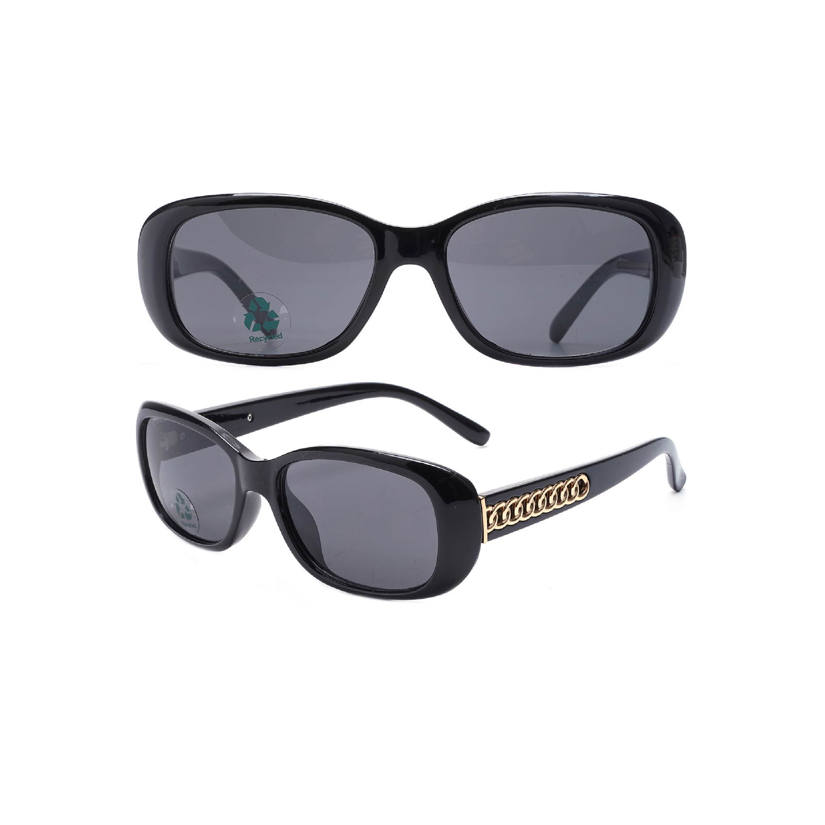 Stylish Designer Rectangular Sunglasses with Jewelry Elements Recycled Plastic Sunglasses Wholesale