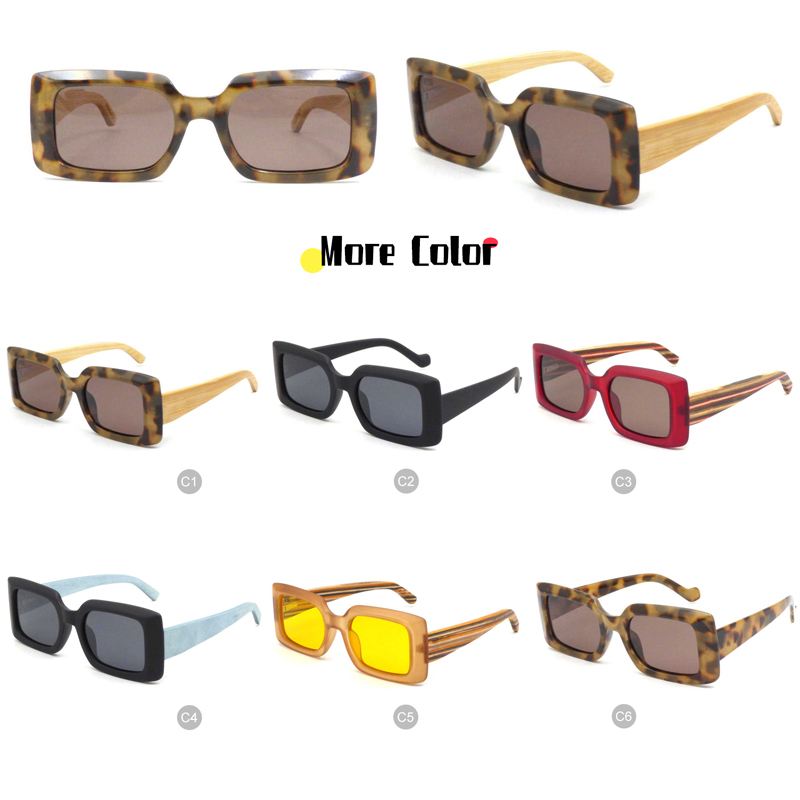 Custom logo retro rectangle bamboo temple sunglasses manufacturer wholesale fashion sunglasses