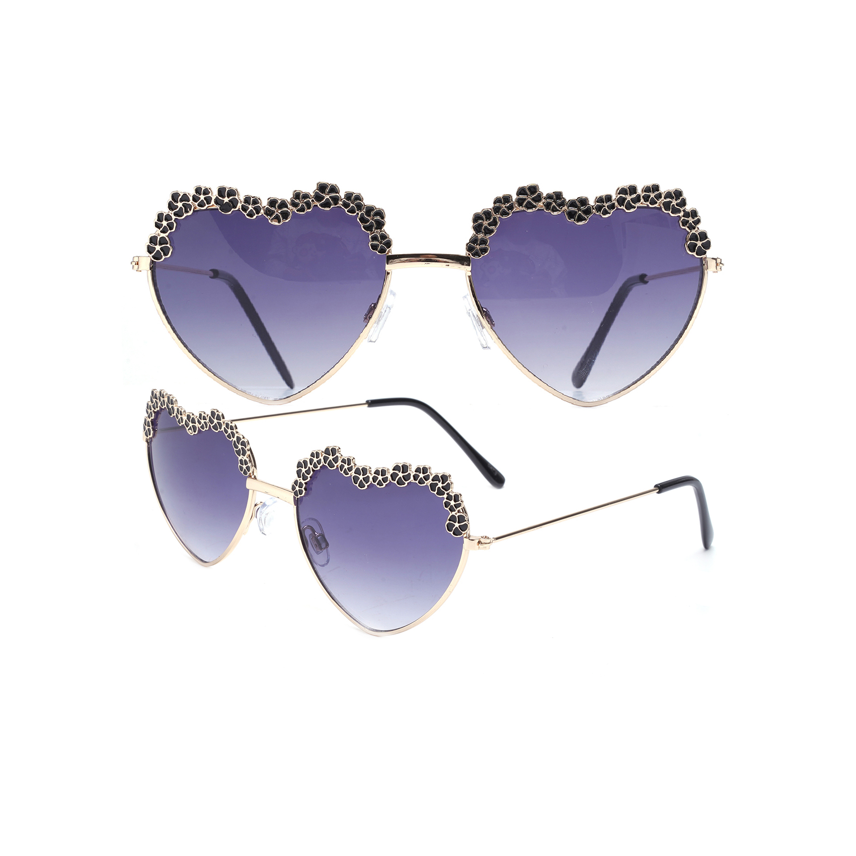 Flashy Heart Shape Sunglasses with Floral Design OEM Custom Mirror Sunglasses Manufacturers