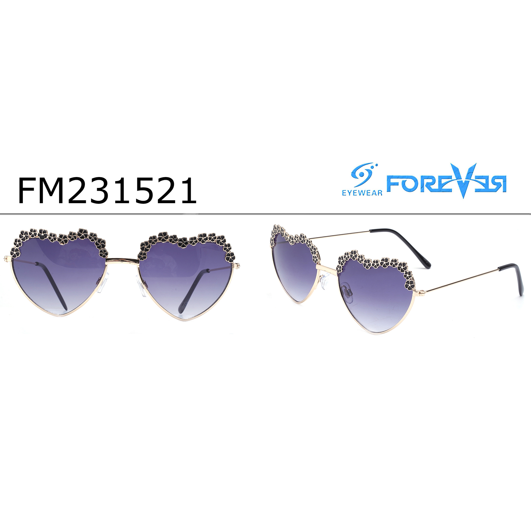 Flashy Heart Shape Sunglasses with Floral Design OEM Custom Mirror Sunglasses Manufacturers