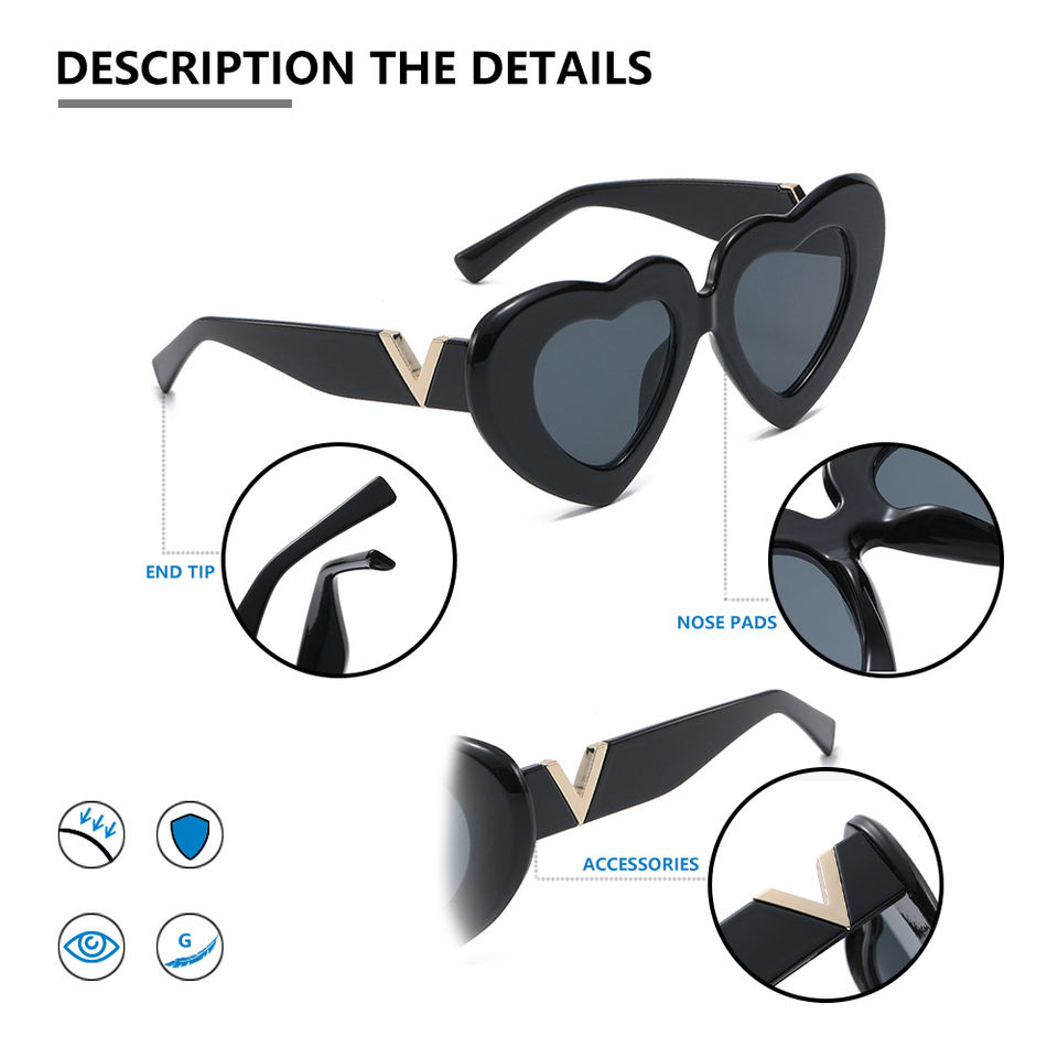 Heart Pattern Shaped Sweet Love Sunglasses Custom Sunglasses Manufacturer