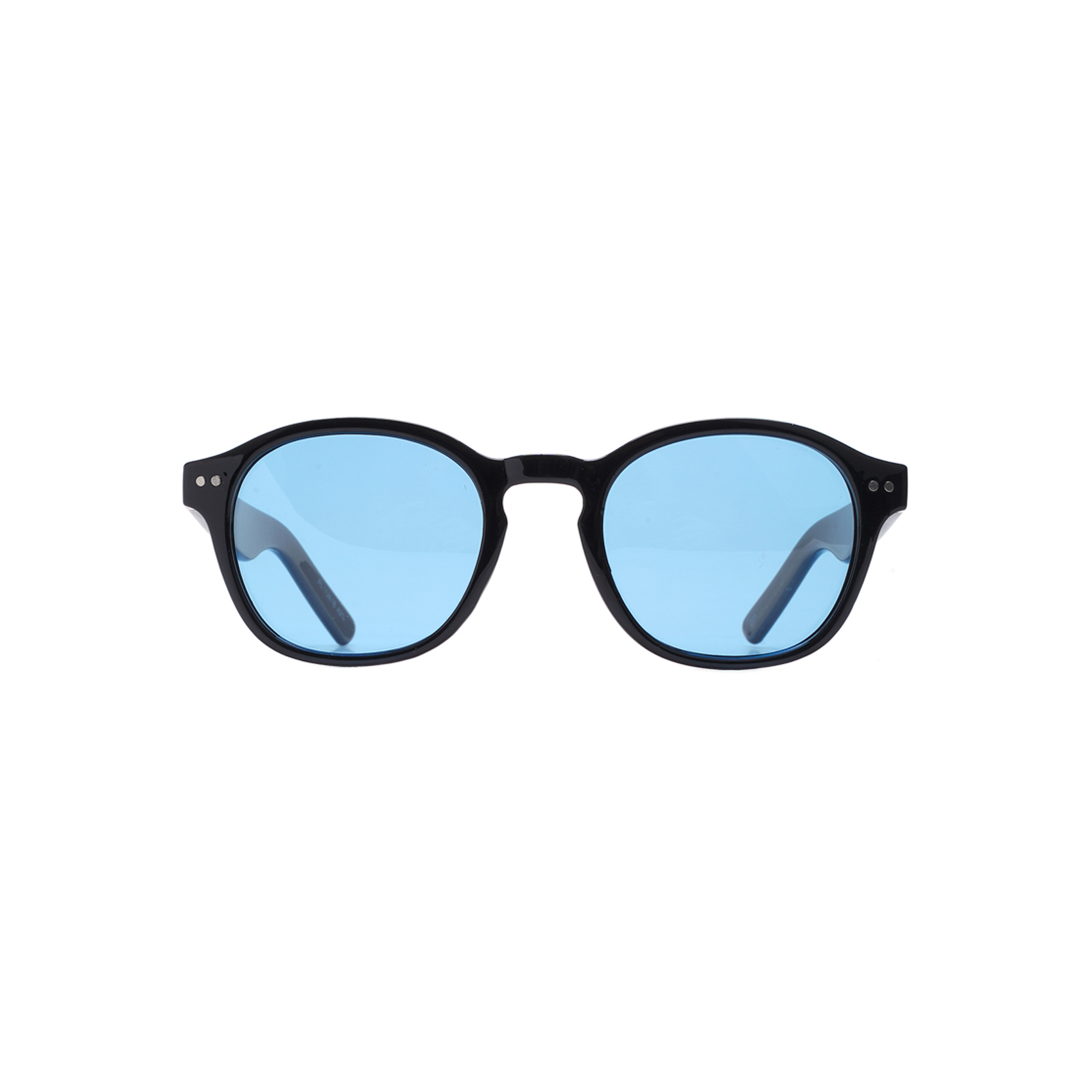 Stylish Black Frame Round Blue Lens Sunglasses Recycled Plastic Sunglasses